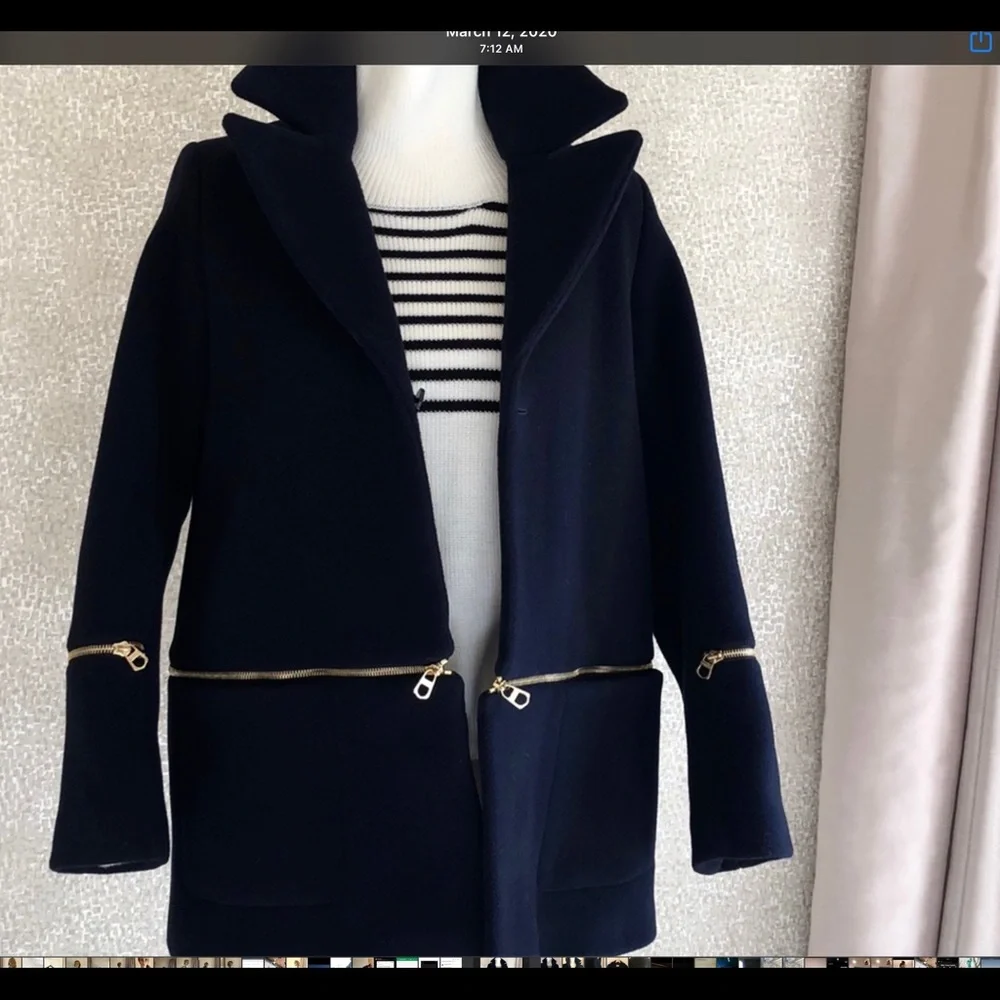 Sandro navy blue wool blend coat with zipper M